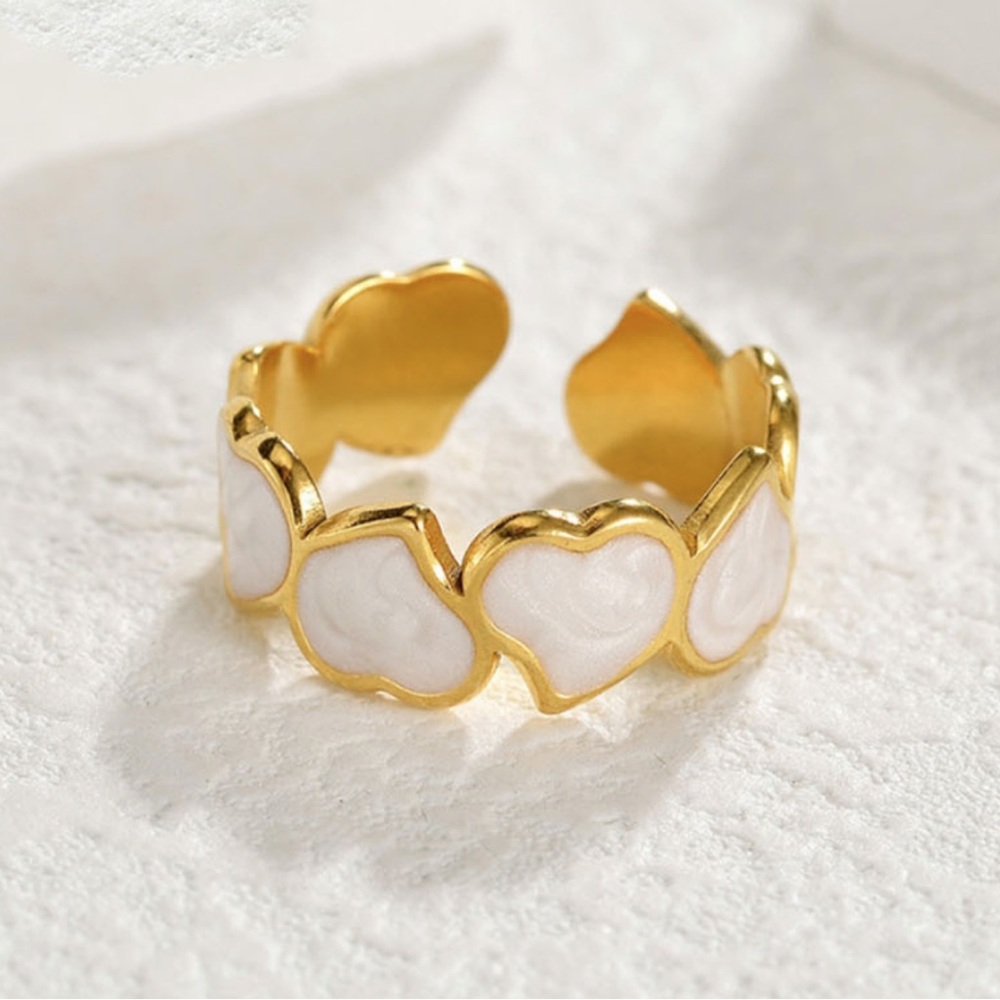 White enamel heart gold open ring